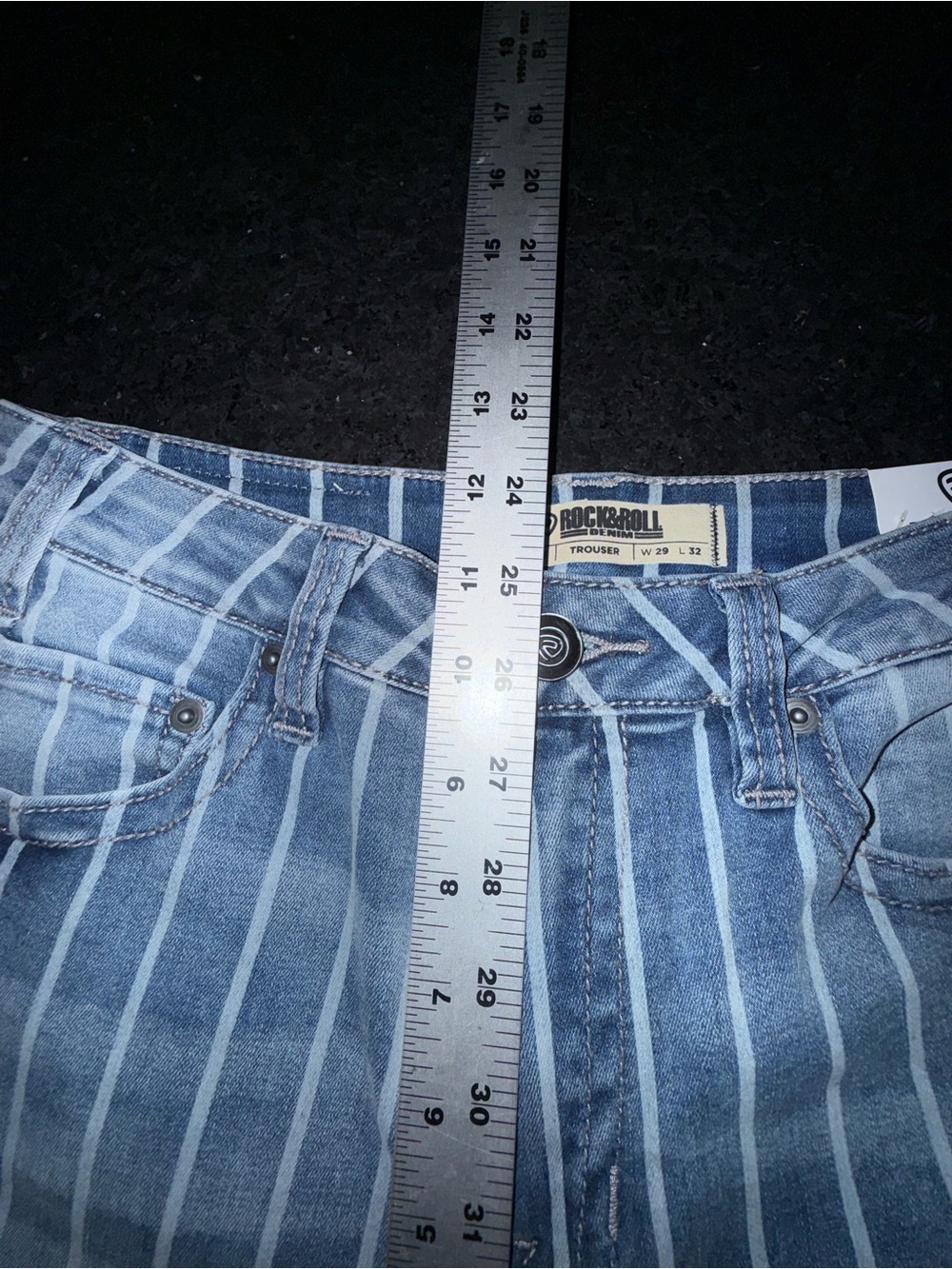 NEW ROCK & ROLL DENIM HIGH RISE EXTRA STRETCH
STRIPED TROUSER FLARE JEANS 29x32 - Picture 15 of 16